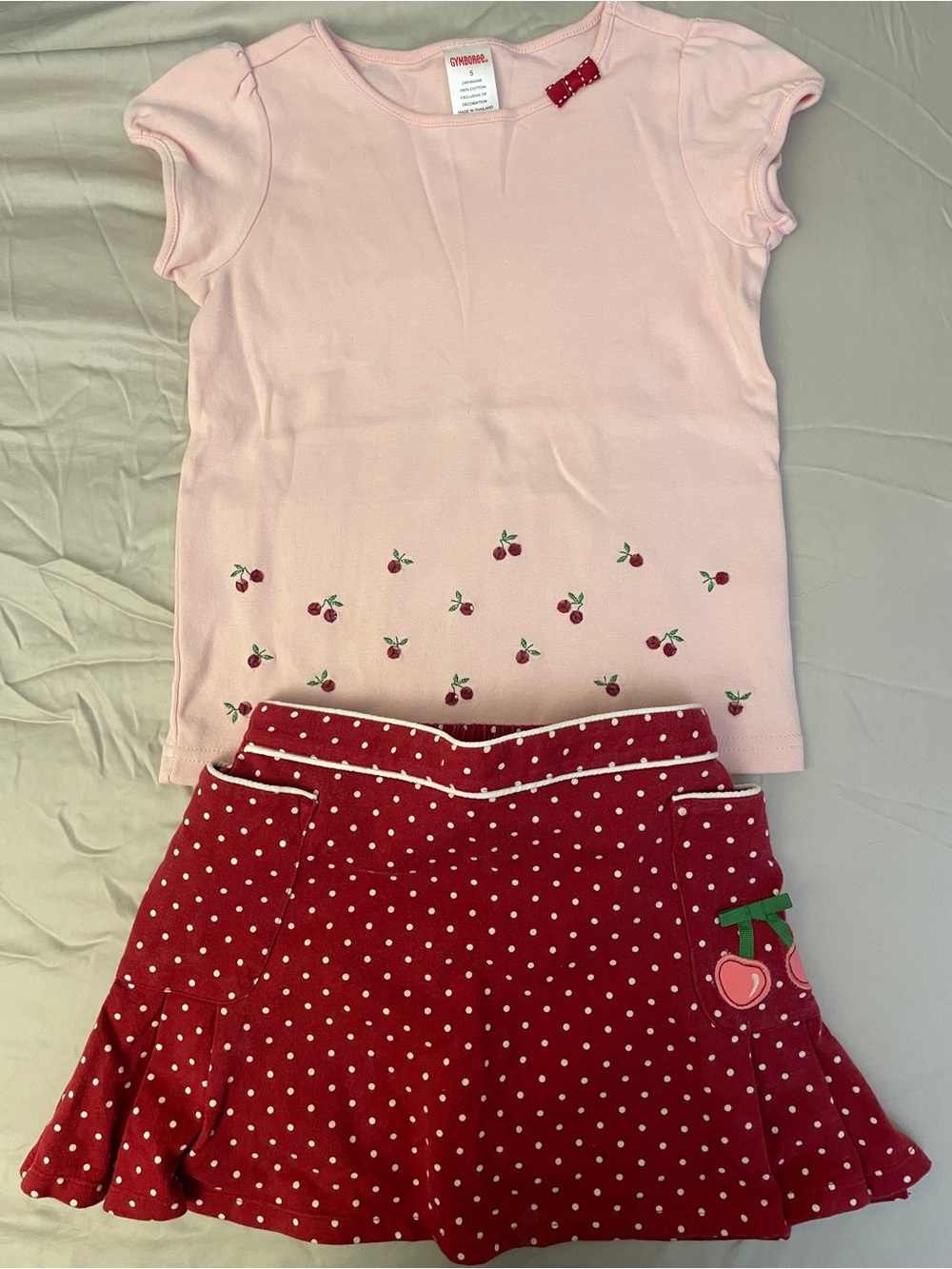 Gymboree cotton Light Pink Cherry Tee with Red Polka Dot Skort Outfit Set Sz 5